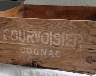 Vintage Antique Courvoisier  Cognac Shipping Crate Wood Box Advertising