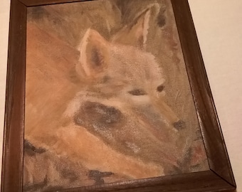 Vintage Original Painting of a Fox Sly and Mysterious Animal