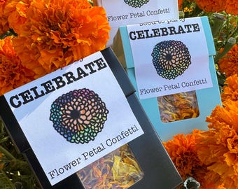 Marigold confetti pocket boxes. Flower petal confetti eco friendly wedding favors party favors earth friendly confetti marigold