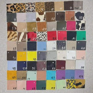a grid of various fabric swatches, each with a unique color and pattern, arranged in a visually appealing manner.