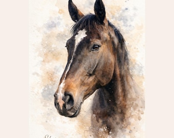 Personalised Horse Portrait UK,  Print from Photo, Custom Horse Artwork, Horse Lover Gift, Printed  Portrait UK, Horse portrait UK