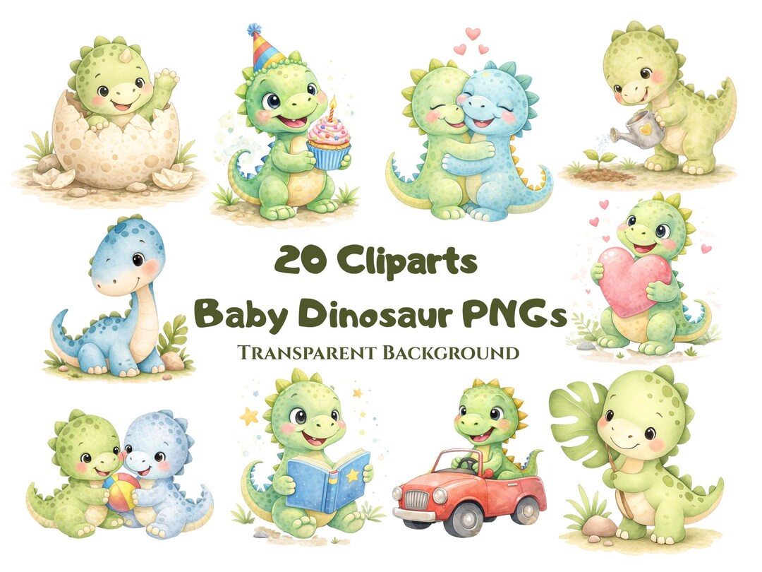 Baby Dinosaur Clipart Bundle | Cute Dino PNG | Kids Clipart Bundle ...