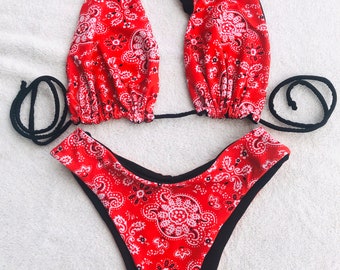 red bandana bathing suit