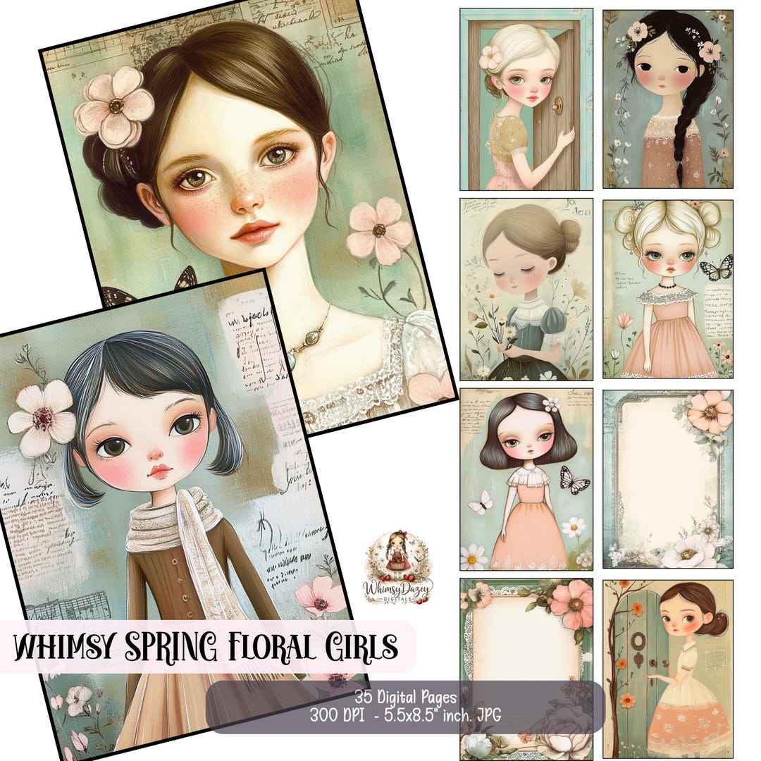 Junk Journal Kit Printable Ephemera – Whimsical Spring Floral Girls ...