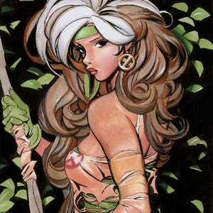 VARIOS - A6 - Lámina de arte de cómic firmada - Rogue, Black Cat, Harley Quinn