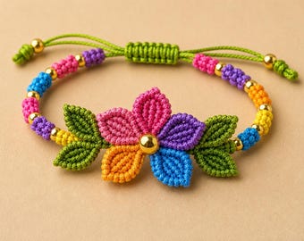 Macrame Flower Bracelet Pattern PDF | Beaded Floral Jewelry Tutorial (Digital Download)