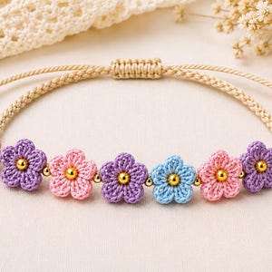 Crochet Daisy Bracelet Pattern, Beginner Flower Friendship Tutorial (PDF Download)