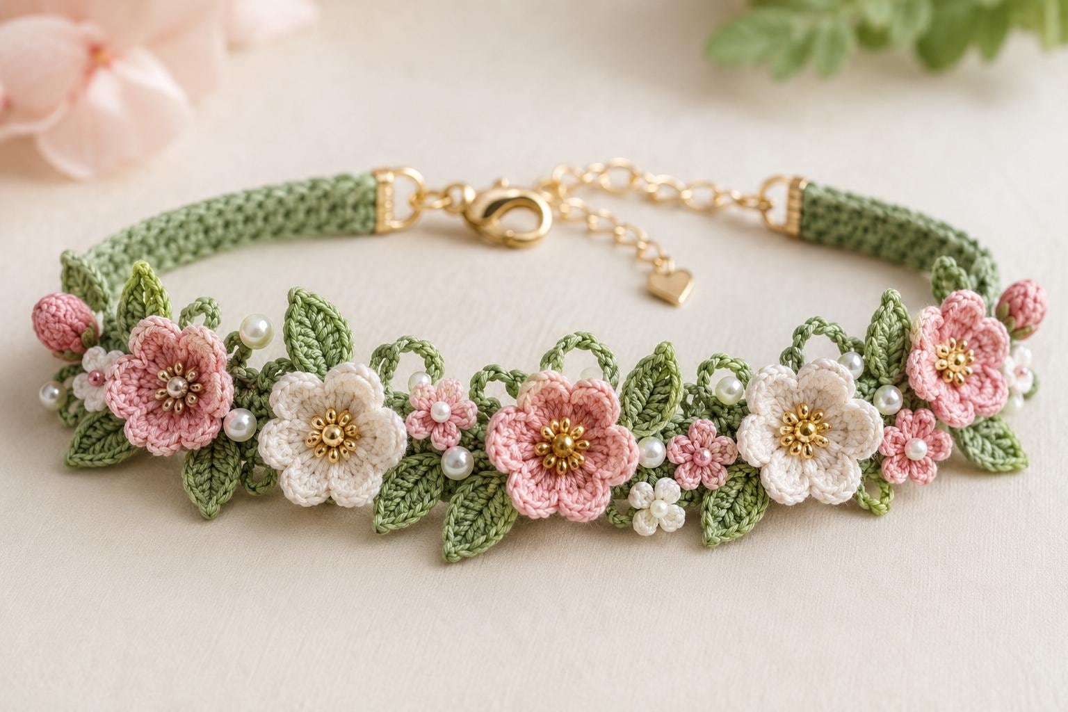 Ocean Blooms Handmade Crochet Choker | Floral Pearl Necklace