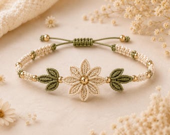 Macrame Flower Bracelet Pattern PDF | Woven Floral Jewelry Tutorial (Digital Download)