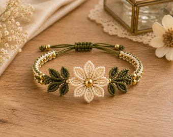Daisy Macrame Bracelet Pattern PDF | Boho Floral Jewelry Tutorial (Digital Download)
