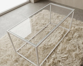 Minimalistischer Glas Couchtisch | Moderner geometrischer Mitteltisch für Wohnzimmer