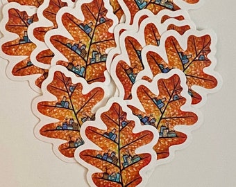 Oak Leaf City Glossy Sticker | Fall Leaves Art