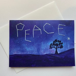 Cartão de saudação Peace Stars | Cartões de nota em branco simples | Correio do céu noturno