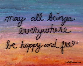 Happy and Free Quote Painting | Original Artwork | Small Framed Art