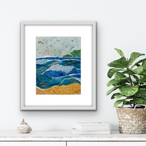 A Place to Land Fine Art Print Whimsical Water Landscape Torn Painting Collage image 2