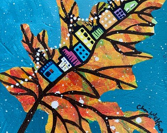 Mini Maple City - Original Painting | One of a Kind Artwork | Whimsical Art