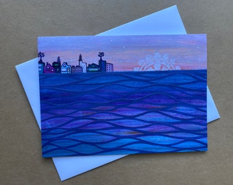 Sunrise Sunset Greeting Card | Single Blank Notecard | Watery Landscape Print | Art Stationary