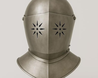 Gotische ridderhelm stalen pantser, draagbaar middeleeuwse kruisvaarder-cosplaykostuum