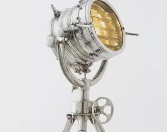 Chrome Finish Vintage Studio Spotlight Floor Lamp – Royal Master Replica – Handmade Tripod Standing Light