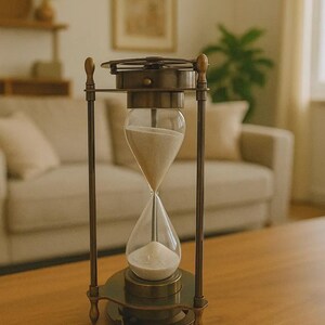 Vintage Brass Sand Timer Hourglass with Sundial Compass: Nautical Maritime Decor