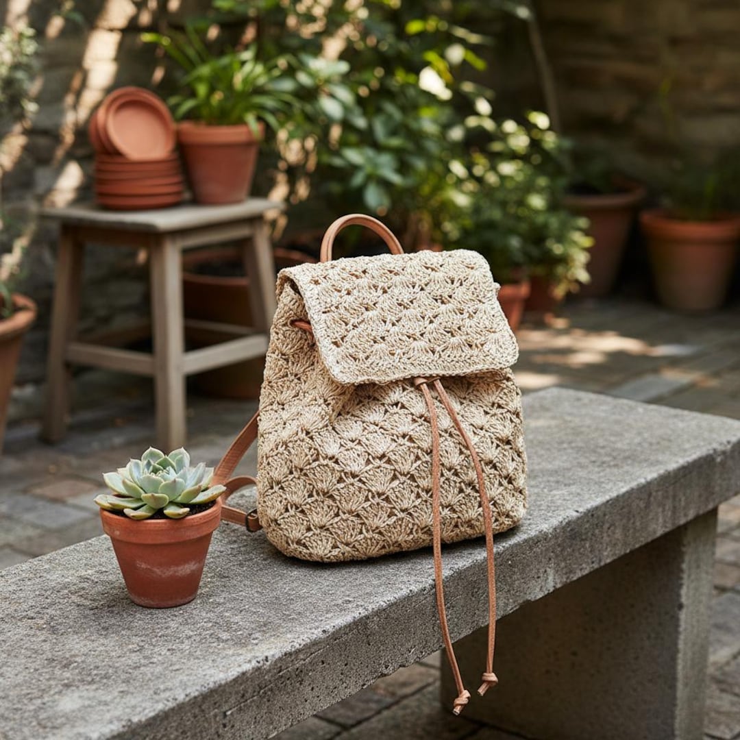 Large Beach Rucksacks Woven Shell Backpack | Natural Raffia Drawstring Bag | Boho Beach ...