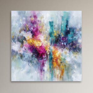 Contemporary Colorful Abstract Wall Art Modern Canvas Painting Joyful Statement Artwork for Living Room Bedroom Art Gift for Mother or Wife image 1