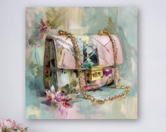 Designer Purse Wall Art Canvas Pink Handbag Artwork Feminine Decor Luxury Fashion Art Blush Green Boutique Style Chic Home Decor