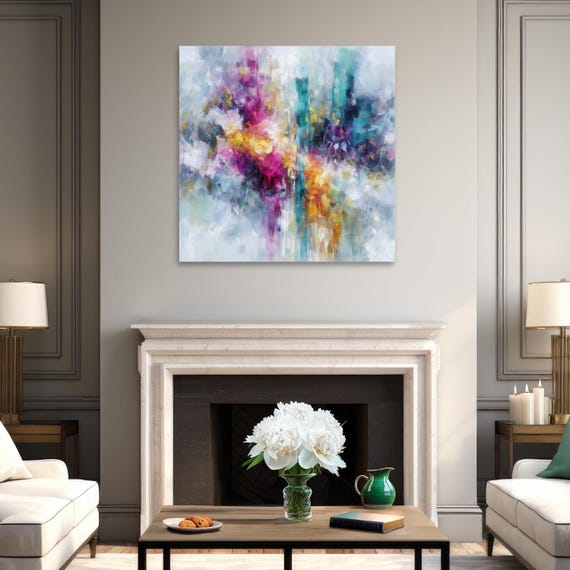 Contemporary Colorful Abstract Wall Art Modern Canvas Painting Joyful Statement Artwork for Living Room Bedroom Art Gift for Mother or Wife