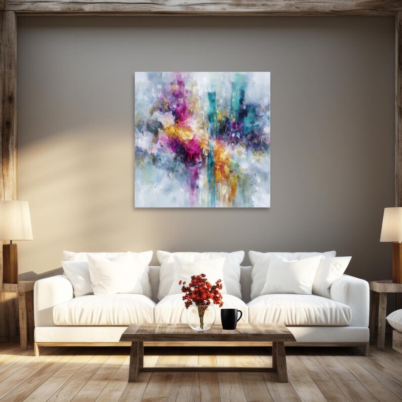 Contemporary Colorful Abstract Wall Art Modern Canvas Painting Joyful Statement Artwork for Living Room Bedroom Art Gift for Mother or Wife image 4