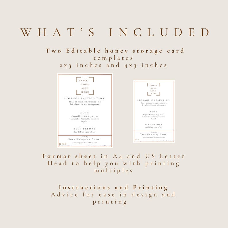 Honey Storage Instruction Card Template 3x4 2x3 Small Food Biusnesses ...