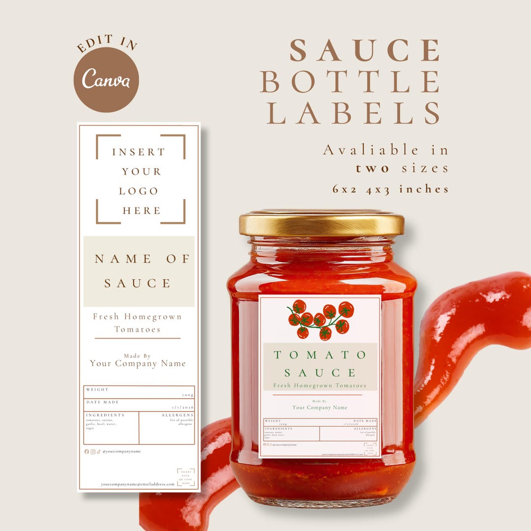 Sauce Bottle Label Editable 4x3 6x2 Inches - Etsy