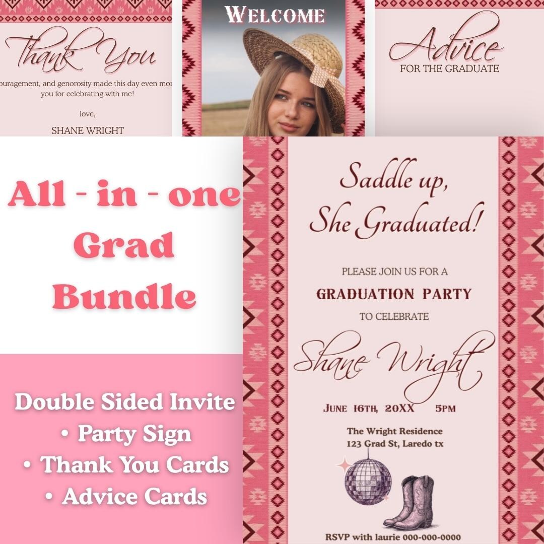 Pink Desert Graduation Invitation Bundle | Western Graduation Party Set ...