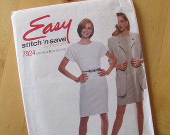 Patrón de costura McCalls 7924 sin cortar - Chaqueta y vestido sin forro para mujer - Tallas 10-16