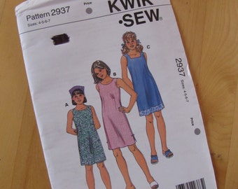 Patrón de costura Kwik Sew sin cortar 2937 - Vestido y bufanda para niñas - Tallas 4-7