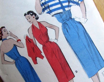 Patrón de costura vintage Butterick 6092 - Vestido con espalda descubierta, chaqueta tipo murciélago - Talla 14