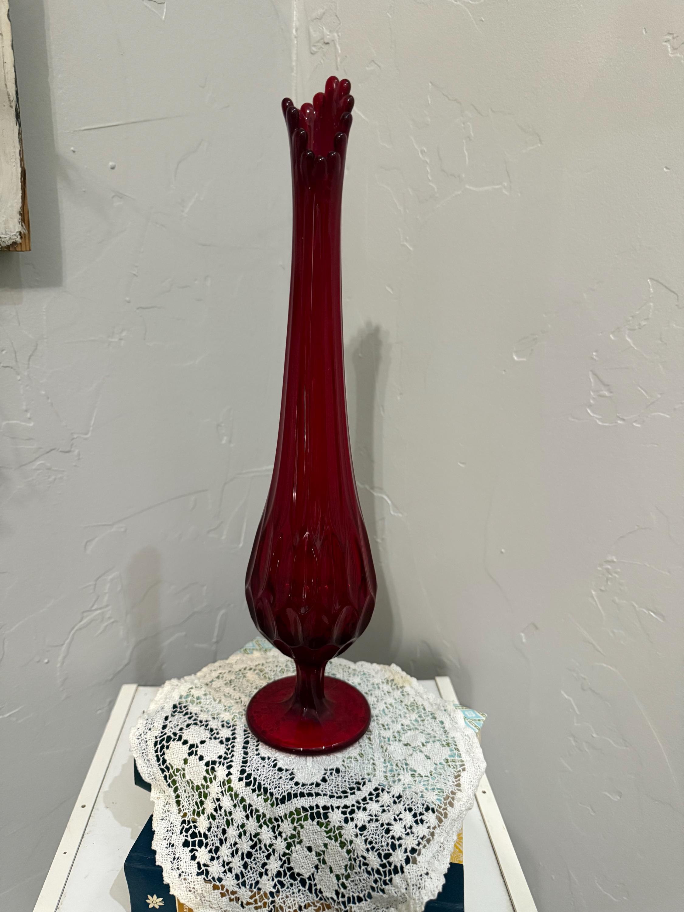 Red Fenton Glass Vase - Etsy