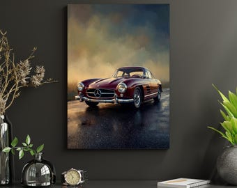 Mercedes konsttryck, vintagebilaffisch, retrobil, utskrivbar väggkonst (digital nedladdning)