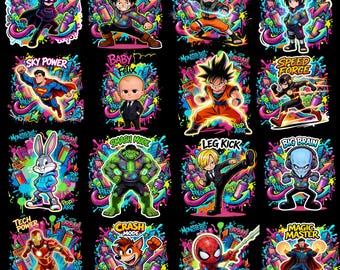 Special Mega-tecknad bunt PNG, seriefigurer, retrokonst, sublimeringsdesign för barnkläder