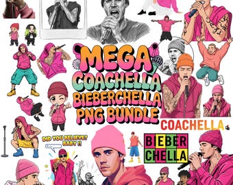 Bieberchella konsertgrafik 2026 | Justin Bieber Coachella PNG-paket | Ladda ner popfestival-tröjdesign
