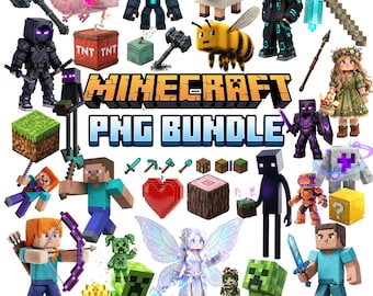 Mineblock png-paket PNG, 300 DPI spelkaraktärer och ikoner | Pixelspelgrafik | Klistermärkesdesign | Cricut-filer
