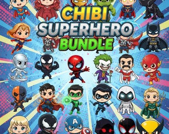 Chibi Superhjälte Clipart Bundle PNG - Roliga Baby Avengers, Iron Man och Spider-Man PNGs