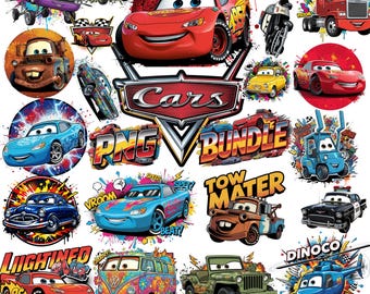Bilar Clipart, Bilar PNG Bundle, Blixten McQueen, Bilar Digital och mer