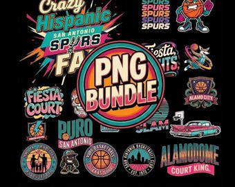 Spurs basketlag Png-paket, spansktalande fan, retro Fiesta-basket, San Antonio (digital nedladdning)