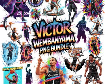 Victor Wembanyama Basketball PNG Bundle, Design Halftone, Basketball Player Comic Graphic Tee Sublimation Instant Digital Download