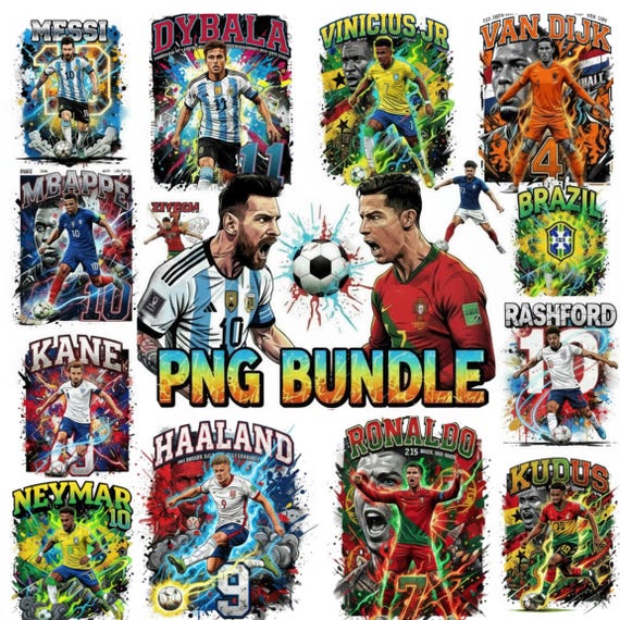 World Cup Teams Football Soccer Png Bundle - DTF & DTG PNG Files | T-Shirt Graphics Streetwear Halftone Digital Download