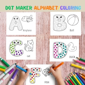 Dot Marker Coloring Pages, Alfhabet learning, Preschool Fine Motor Skills Printable (PDF)
