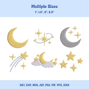 天体月星刺繍デザインバンドル、保育園の装飾アイコン（デジタルダウンロード）
