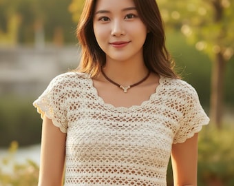 Häkeln Netz Top Muster PDF, Sommer Häkel T-Shirt, Boho Lacy Pullover, Leichtes Häkelhemd, Anfängerfreundlich XS-5XL Digital Download