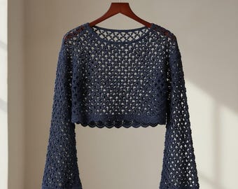 Crochet Mesh Bolero Pattern PDF | Lightweight Summer Shrug | Bell Sleeve Lace Cardigan | Boho Crop Top | Beginner Friendly