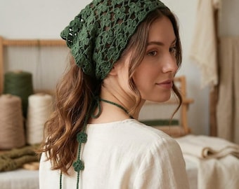 Patroon gehaakte bandana kant (pdf) | Boho hoofddoek, sjaal en tailleband | Eenvoudige haaktutorial voor beginners